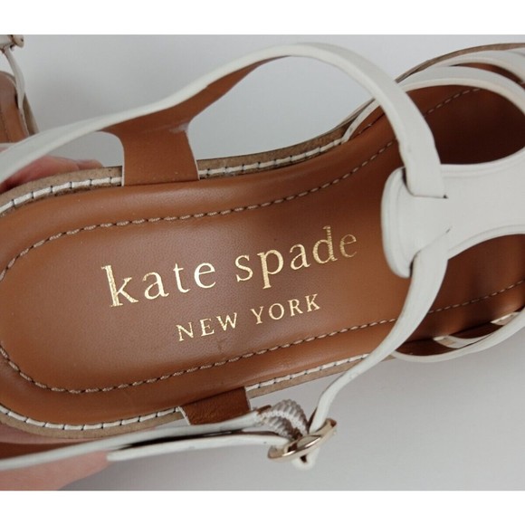 Kate Spade New York Mabel Parchment Leather Ankle Strap Cork Sandals Size 7 B - Picture 10 of 13